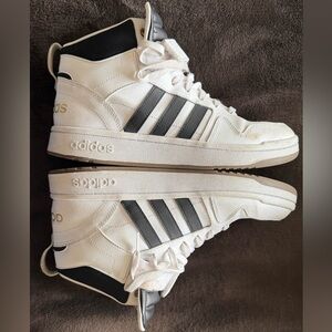 Men’s size 12 Adidas White High-Top Sneakers with Black Stripes